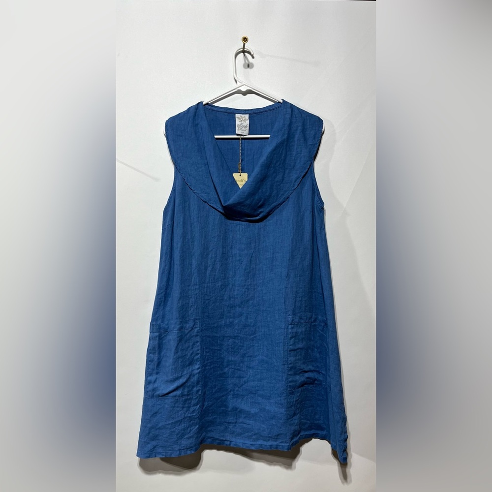 Match Point USA Blue Cowl Neck dress/Tunic 100% Linen Size‎ Medium NWT
